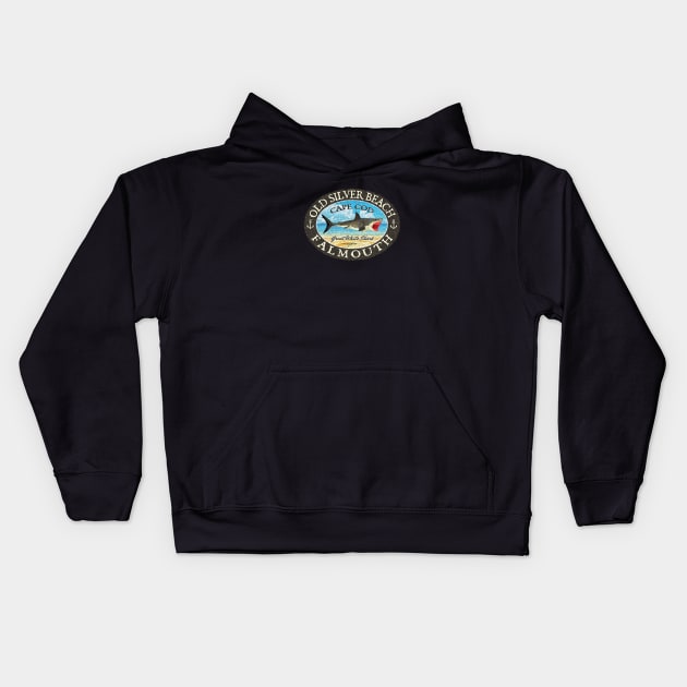 Old Silver Beach, Falmouth, Massachusetts, (Cape Cod) Great White Shark Kids Hoodie by jcombs